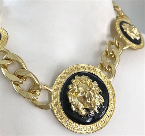 versace necklace black and gold|authentic versace lion necklace.